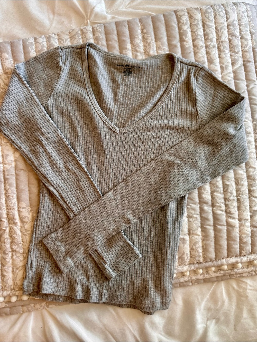 Brandy Melville Heather Gray Ribbed V-Neck Top